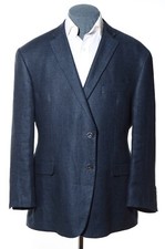 46R Tailored Slim-Fit Jos A Bank 1905 Blue Plaid Linen Sport Coat Blazer Jacket