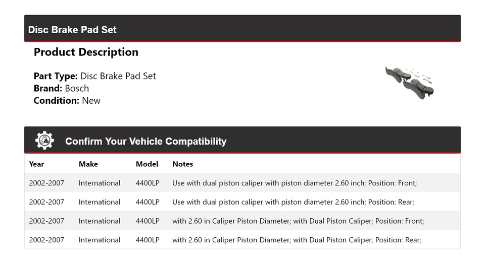 Pastillas de freno semimetálicas con herrajes Bosch International 4400LP 2002-2007 Foto 2 de 4
