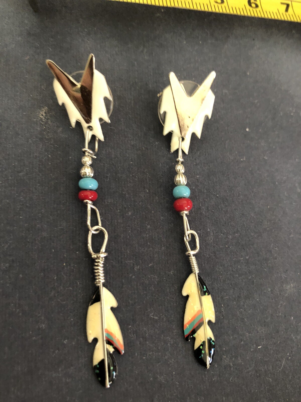 Lunch At The Ritz FEATHER SANACK post Earrings; HAND SIGNED & RARE!