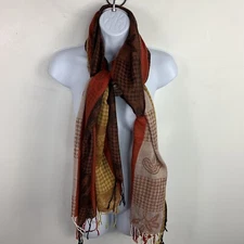 Pashmina Womens Rectangle Scarf Red Yellow Gold Floral