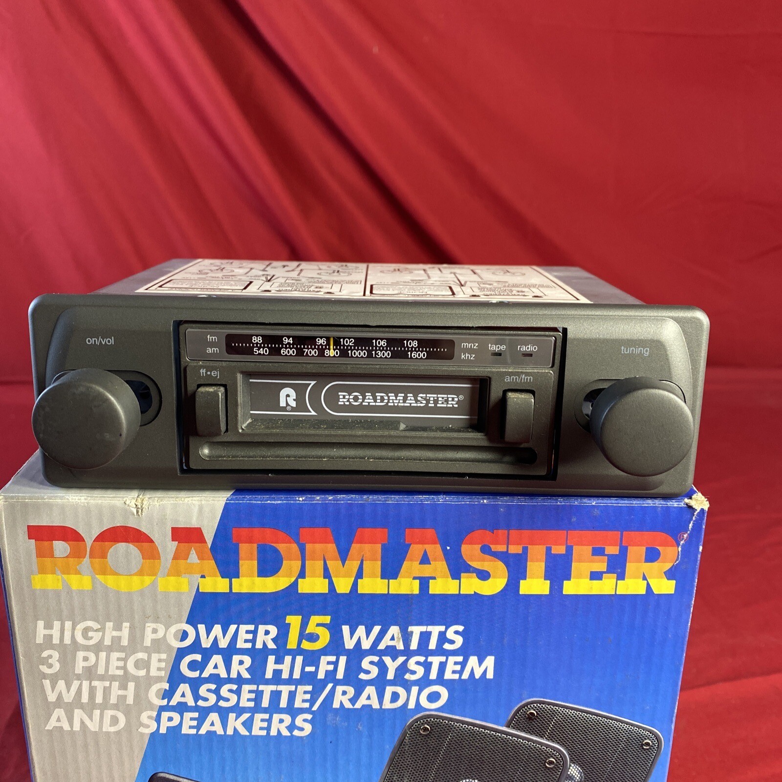 Vintage Roadmaster Car Stereo w/Cassette Deck &Speakers 1994 15W HiFi