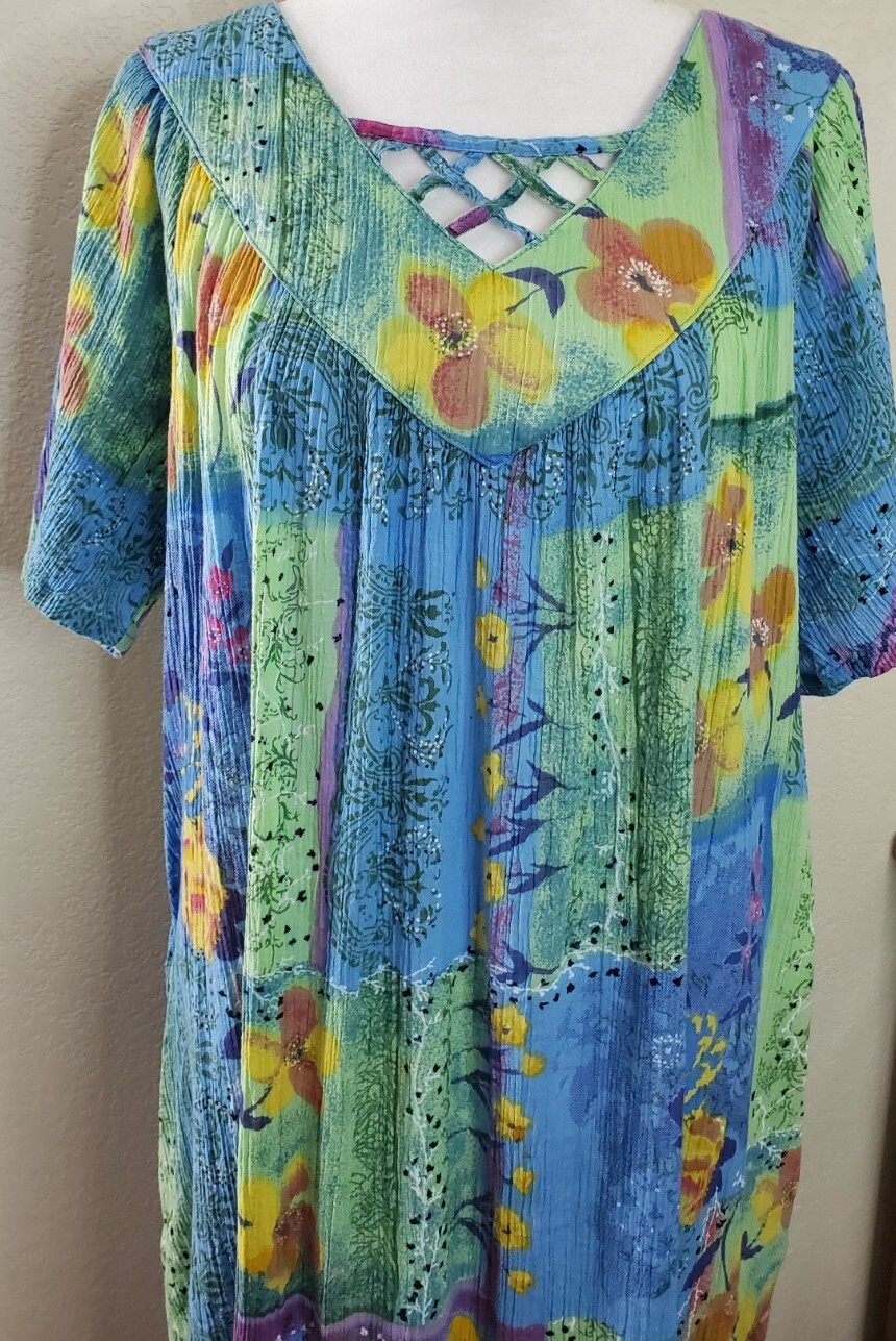 The Vermont Country Store House Dress Sz L Short Sleeve Pockets Floral