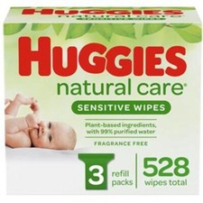 HUGGIES Natural Care Fragrance-Free Baby Wipes Retail Case CA of 528