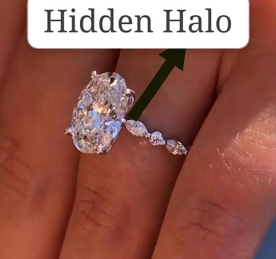 Customize: 3.65CT Oval Cut Lab Grown/CVD Diamond Hidden Halo Ring 950 Platinum