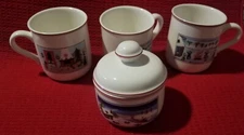 Villeroy & Boch Naif Christmas, Three Mugs(“A”Bonfire) 10 oz & Sugar Bowl SET