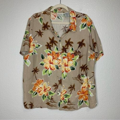 Vintage 80s HUTSPAH Hawaiian Aloha Button Up Shirt Medium Multi-Color Island