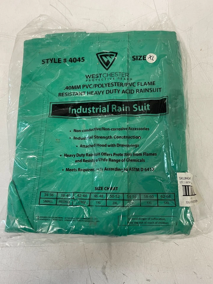 WEST CHESTER Heavy Duty Ind. Acid Suit Chemical & Flame-Resistant 2-Piece Rain Suit Med-2XL