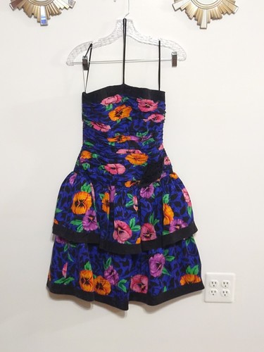 A.J. Bari 100% Silk Vintage Strapless Whimsy Goth Fairy Floral Dress 10 - Picture 6 of 12