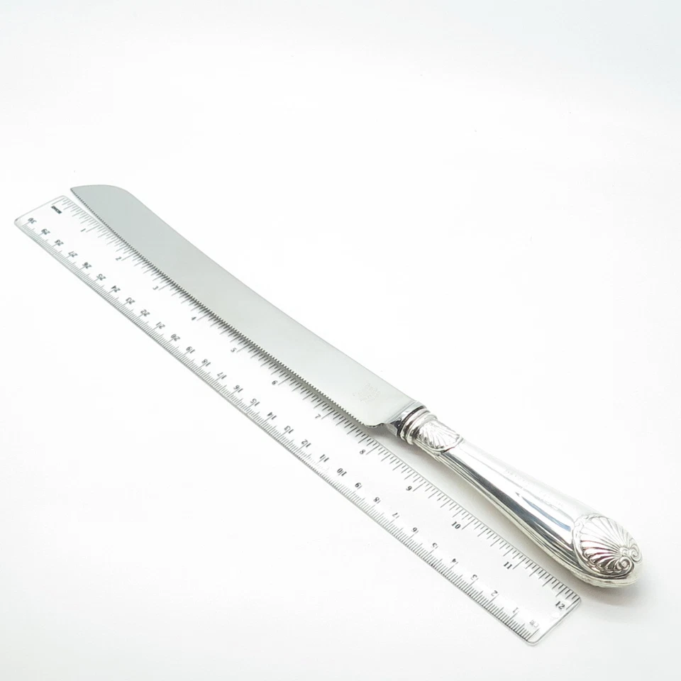 Cuchillo de pan antiguo Sheffield Inglaterra con mango de plata de ley 925 Foto 2 de 4