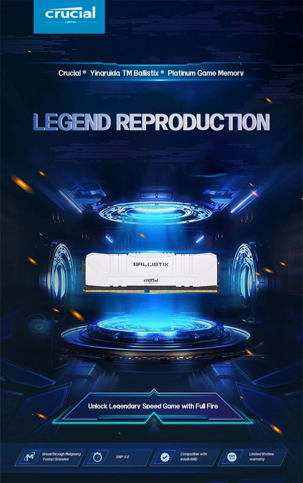 Crucial 8 GB 16 GB DDR4 2666 3200 3600 MHz Ballistix Desktop Game 288pin Memory - Bild 2 von 4