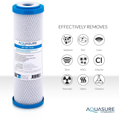 Aquasure Pioneer 1 Mikron Kokosnussschale Kohleblock Wasserfilter 10" (3X) - Bild 4 von 5