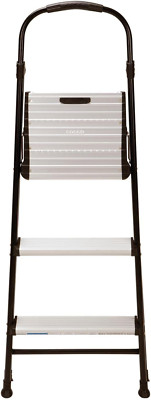 Folding Step Stool, 3 Step, Rubber Grip 250lb Capacity 8ft 10'' ANSI Type 1 Black