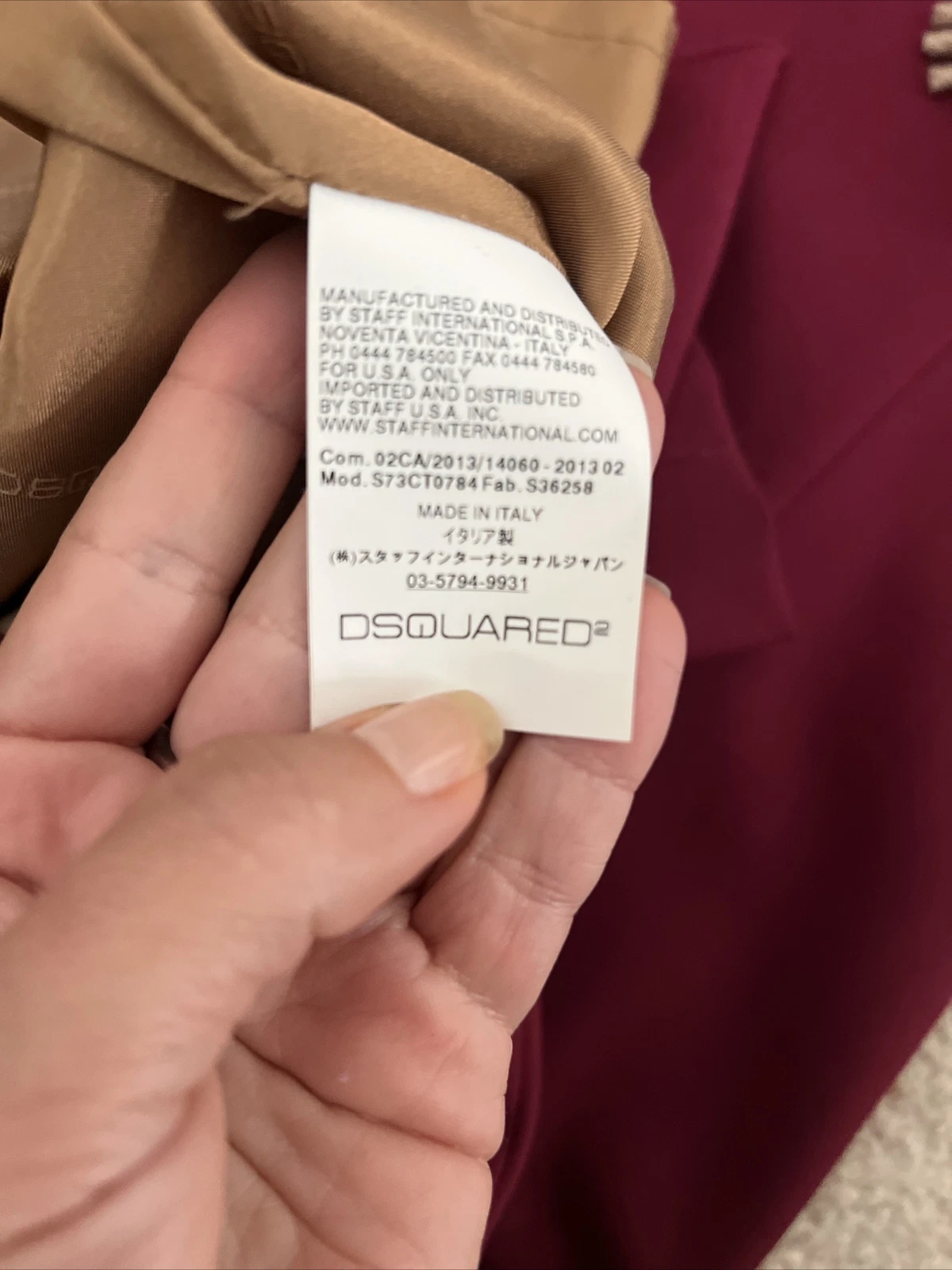 DSQUARED2 Dsquared 2 Abito Vino Rosso Sabbia Sciarpa Lana Morbida Attaccata Tg 40