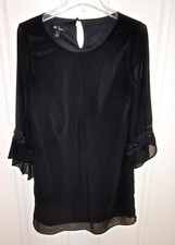 BCX DRESS WOMEN'S BLACK DECORATIVE DETAIL SLEEVE LINED SHEATH DRESS SIZE MED.