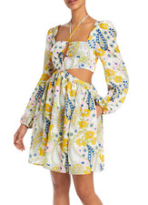 WAYF Women Hart Cut Out Babydoll Mini Dress Vintage Paisley Size L