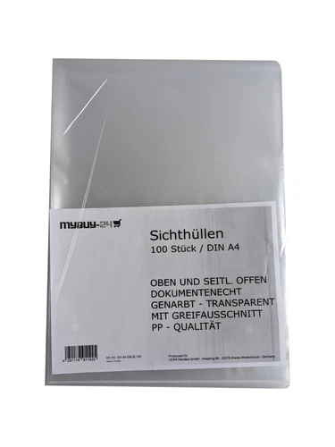 100 Pièce Housses Transparentes Voir Porte-Documents A4 Fiches pour Documents