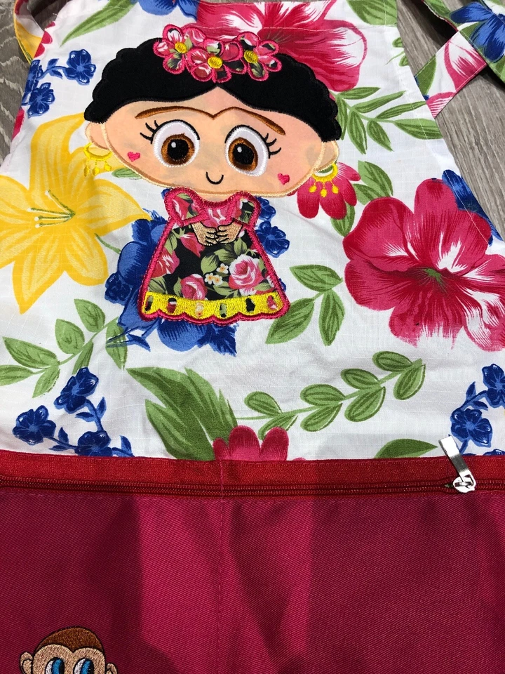Traditional Mexican Apro Frida Kahlo With Pocket Chef Kitchen Decor Mandil Cute - Image 2 of 4