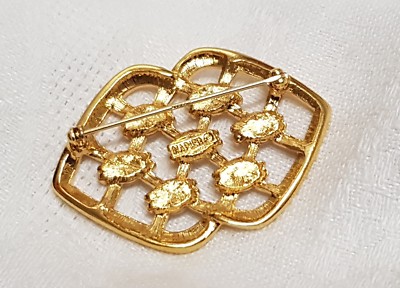 BROCHE VINTAGE Signée NAPIER – Métal Doré Avec Perle En Verre, Bijou Rétro