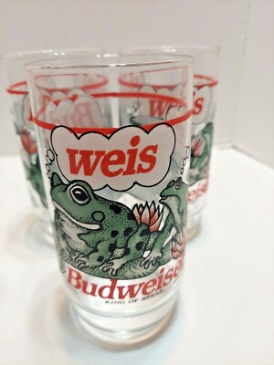 Budweiser Glasses With The Frogs From 1995 BEER COMMERICAL SET OF