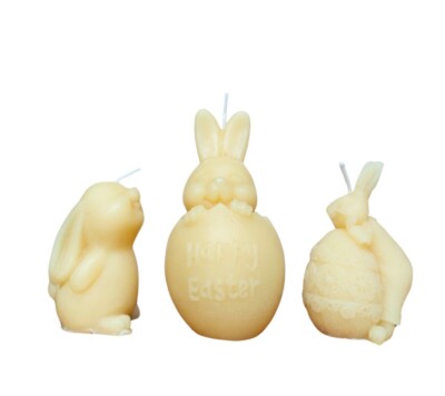 3er-Pack Kerzen reines Bienenwachs, Osterkerzen, Hasenkerzen, Geschenkkerzen