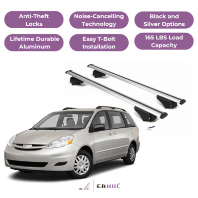 ERKUL Roof Rack Cross Bars for Toyota Sienna 2004-2010 for Raised Rails - Silver