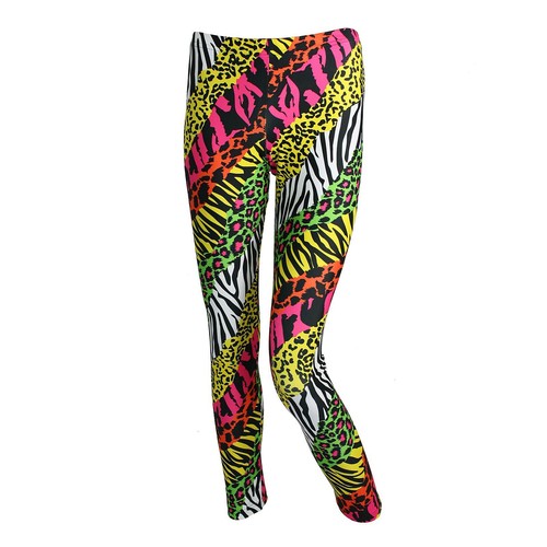 Girls Teen 80's Rock NEON ZEBRA Cheetah 