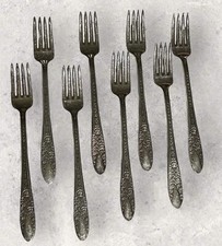 8 forchette da portata vintage nazionali argento rosa e foglia griglia piatto argento 7,75"