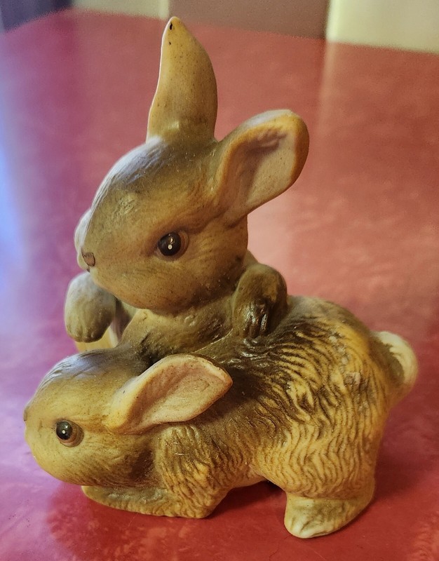 Vintage Homco Bunny Brown Rabbits Cuddling #1455 Ceramic 1980’s Easter Spring