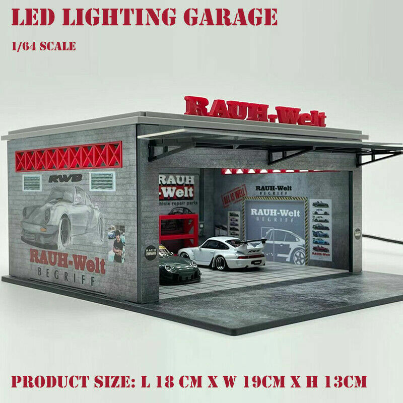 LED Lighting 1/64 Diorama Assemble Garage RWB and Gulf Coating