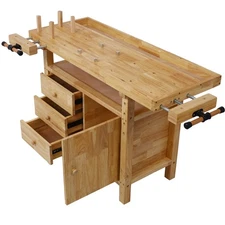 Wood Workbench, Sturdy Wooden Workbench for Garage Workshop and Home Use