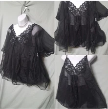 VENTURA  BLACK NIGHTGOWN PANTY ROBE BABYDOLL SHORT SEXY SIZE 2X  50" BUST