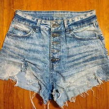 Rewash Acid Wash Denim Shorts Distressed Cut Off Button Fly Women Size 1 booty
