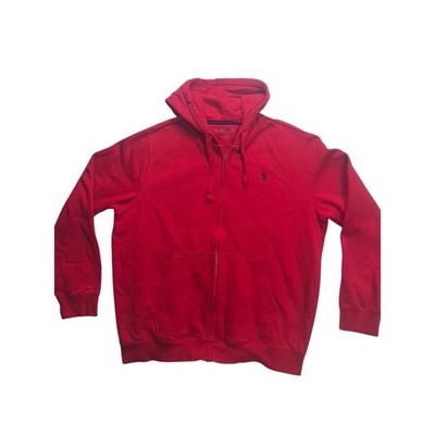 US Polo Assn Mens Red Full Zip Hoodie Sweatshirt Logo Detail Size XL