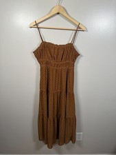 Madewell Sophia Cami Tiered Midi Dress Size 2 Brown Polka Dot Sundress Preppy