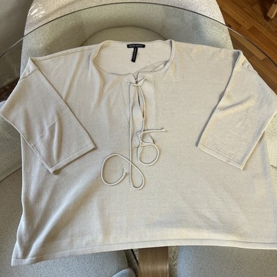 Sarah Pacini Oversized Knit Top Tan Pattern Back One Size Made in Italy