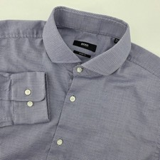 BOSS Hugo Boss Mens 16.5 L Purple Sharp Fit Long Sleeve Button Up Shirt