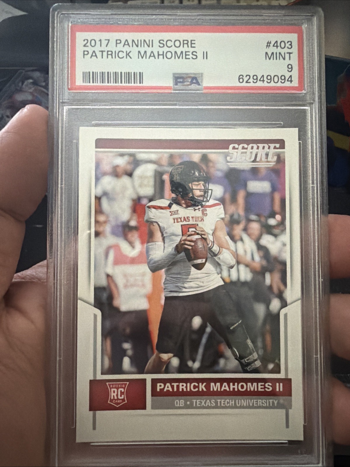 2017 Score Football Patrick Mahomes Rookie PSA 9 Mint Chiefs