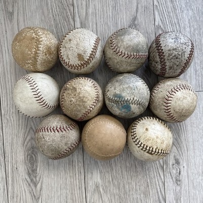 Vintage Used Softball Lot of 11 Mixed Leather Practice Game Balls Decor