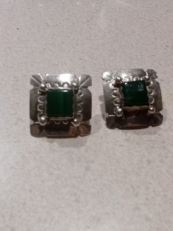 Native American Sterling Earrings With Malichite Stone Unmarked Guaranteed