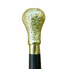 Vintage Solid Silver Brass Handle Antique Victorian Cane Wooden Walking Stick