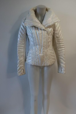 Womens Blanc Noir Ivory Iridescent Mixed Media Down Hooded Quilted Jacket M