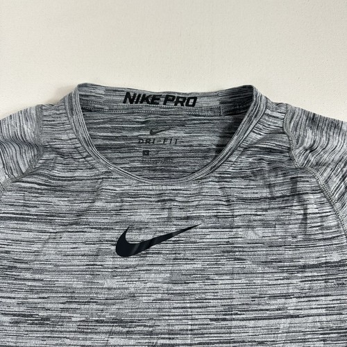 Nike PRO T-Shirt Crew Neck Gray Dri-Fit Fitted Mens S 859216 Center Swoosh Gym - Picture 2 of 9