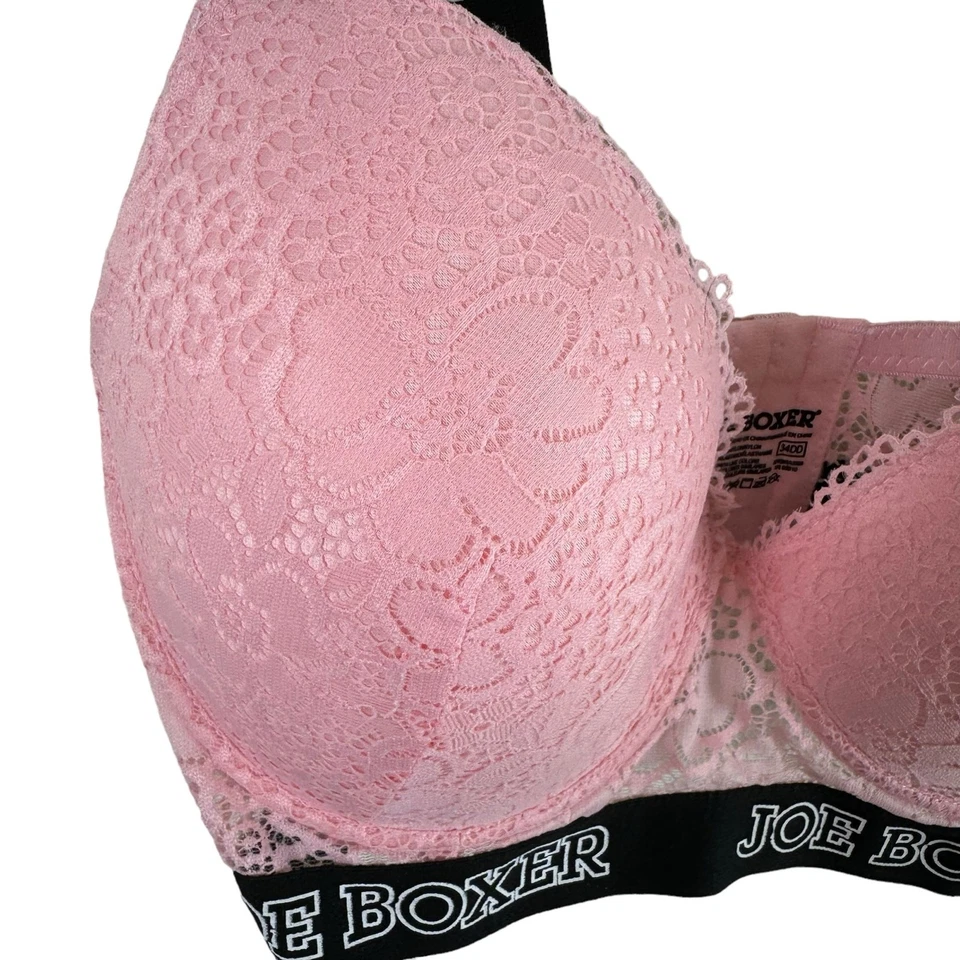 Joe Boxer Pink Black Lace Wide Band Adjustable Strap Padded Push Up Bra Sz 34DD - Image 3 of 4