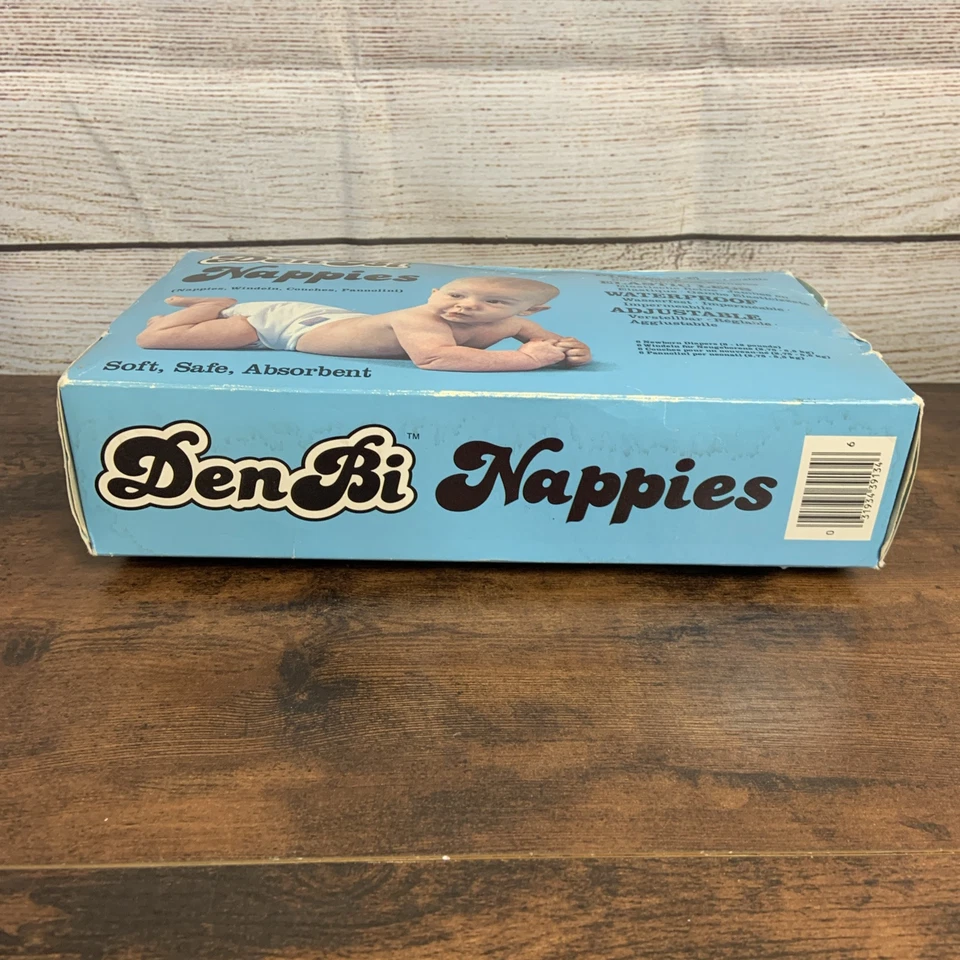 Pañales DenBi 1983 raros de colección (6) tamaño pequeño lavables sin pasadores ajustados nuevos en caja Foto 3 de 4