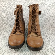 Rampage Ram Kessa Brown Combat Boots Lace Up Block Heel Women's SZ 6.5