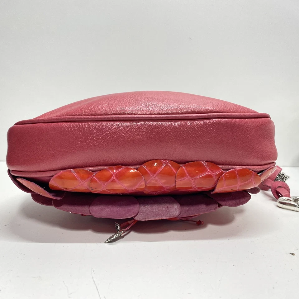 Brighton Pink Leather Floral Shoulder Bag Silver Purse - Image 3 of 4