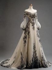 Lace Wedding Dress Embroidered Sheer Special Occasion Evening Prom Bridal Gowns