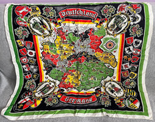 Vintage 1950's Germany Deutschland Souvenir Scarf Map Shield Crest 30"x30" Large