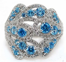 1CT Blue Topaz  White Topaz 925 Solid Genuine Sterling Silver Ring Sz 6 MB5-4