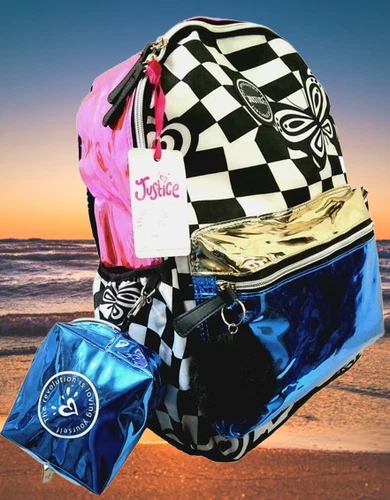 Justice• 3 Piece• 17" Backpack Set• Multi-Metallic Color• New!! - Picture 2 of 24